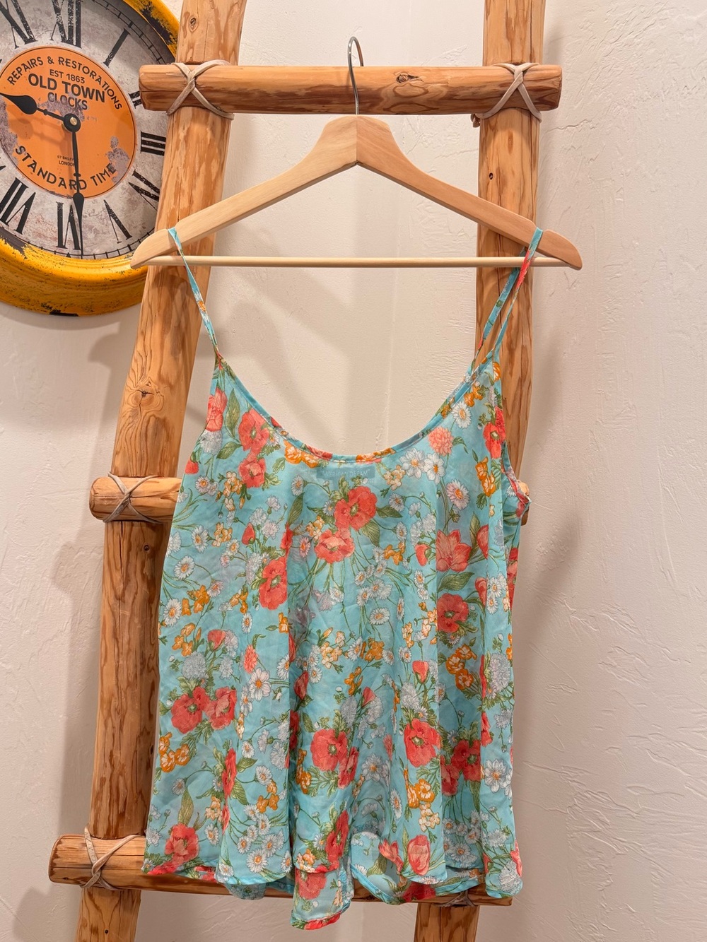 Vintage American Dream Aqua Floral Spaghetti-Strap Camisole